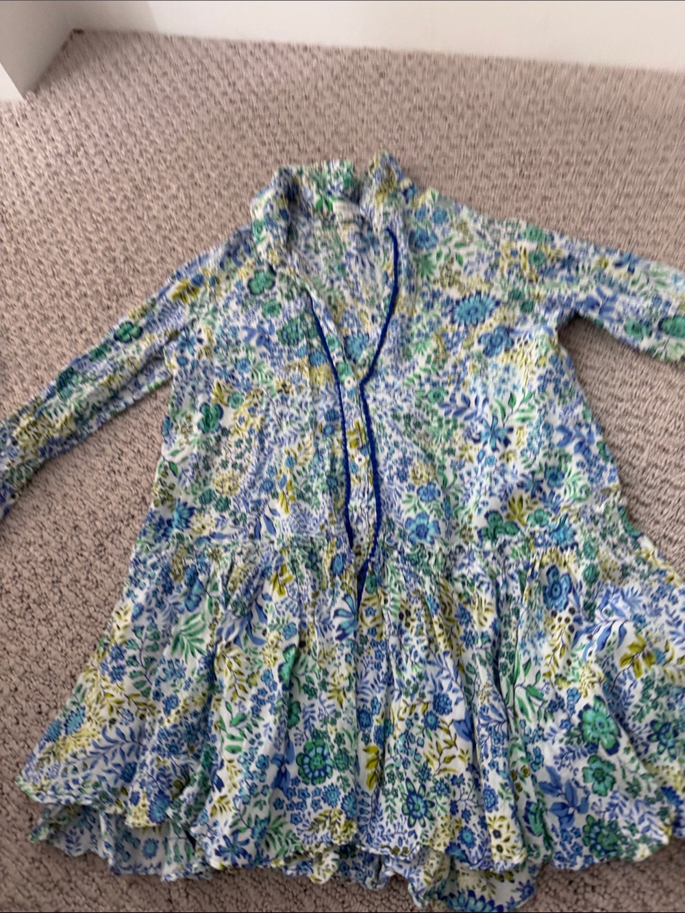 Poupette St. Barth Girls Floral Dress in Blue, Green & Yellow